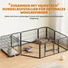 A dog pen setup with a dog bed and a small dog inside. Podgląd zdjęcia produktu