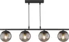 A black linear pendant light with four smoked glass globe shades. Anteprima dell’immagine prodotto