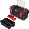 A black and red toolbox with a clear lid, shown with some internal organizers and a separate tray. Anteprima dell’immagine prodotto