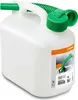 A white plastic fuel canister with green accents, including a handle, cap, and flexible hose. Produktbild-Vorschau