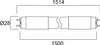 A technical drawing of a fluorescent tube light with dimensions indicated. Produktbild-Vorschau