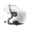 A white motorcycle helmet with a communication system attached, shown from the side. Náhled obrázku produktu