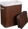 A brown bamboo laundry basket with a white liner and a separate lid, shown against a white background. Produktbild-Vorschau