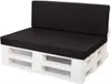 A black cushioned sofa made from white wooden pallets, shown against a white background. Produktbild-Vorschau