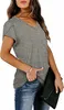 ASKSA Damen V-Ausschnitt Kurzarm T-Shirt Blütenblatt Ärmel Produktbild-Vorschau 3