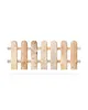 A wooden fence made of vertical planks with rounded tops, supported by horizontal planks. Produktbild-Vorschau