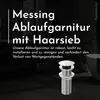 A bathroom sink drain assembly with descriptive text. Produktbild-Vorschau