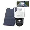 A Reolink 4K 8MP battery/solar panel surveillance camera with a smartphone displaying a live feed. Produktbild-Vorschau