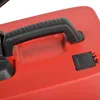 A close-up view of the top of a red lawnmower, focusing on the black carrying handle and a small black cover on the right side. Produktbild-Vorschau