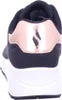 The back view of a black Skechers sneaker with rose gold accents. Náhled obrázku produktu