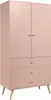 A pink wardrobe with two doors and three drawers, standing on wooden legs. Produktbild-Vorschau