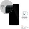 A smartphone screen protector is shown with a close-up view of its edge and a graphic indicating it is case-friendly. Text describes its features and origin. Produktbild-Vorschau