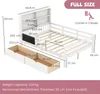 A diagram showing the dimensions of a white children's bed with storage drawers and a bookshelf headboard. Náhľad obrázku produktu