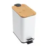 A white pedal bin with a bamboo lid and a black pedal, shown from a slightly elevated angle against a white background. Náhled obrázku produktu