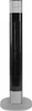 A tall, black and silver tower fan stands on a circular base against a white background. Voir les images du produit