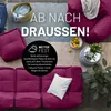 An outdoor seating arrangement with modular cushions, a basket, and decorative items. Produktbild-Vorschau