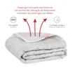 A folded duvet is shown with marketing text and icons highlighting its features. Produktbild-Vorschau