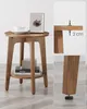 A side table with a framed picture and a cup on top, and books on the shelf below. Close-ups show the table's thickness and leg detail. Produktbild-Vorschau
