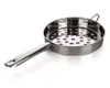 A stainless steel gnocchi sieve with a handle and a secondary loop handle on a white background. Produktbild-Vorschau