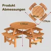 Holzpicknicktisch und Stuhl Set für 8 Personen, runder Produktbild-Vorschau 7