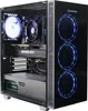 A gaming PC with internal components visible through a glass side panel, illuminated by blue LED lights. Produktbild-Vorschau