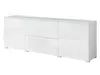 A white, high-gloss sideboard with a light blue accent strip along the top edge, shown against a white background. Náhled obrázku produktu