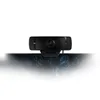 A black webcam is mounted on top of a laptop screen. Produktbild-Vorschau