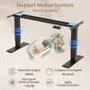 A diagram of a height-adjustable desk frame with internal components and feature callouts. Produktbild-Vorschau