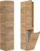 A tall, narrow cabinet with a wood grain finish, shown from the front and with its door open to reveal shelves and a laundry basket. Produktbild-Vorschau