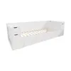A white bed frame with built-in storage, shown from a diagonal angle against a white background. Produktbild-Vorschau