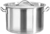 A stainless steel cooking pot with a lid and handles, shown from the front on a white background. Náhľad obrázku produktu
