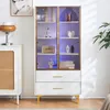 OKWISH Vitrine Avec 2 Portes En Verre, 2 Tiroirs Et LED 16 Voir les images du produit 3