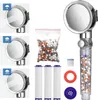 A collection of shower head components and accessories, including shower heads, filter cartridges, and beads. Produktbild-Vorschau