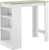 A white and wood-colored bar table with shelves on the left side, shown against a white background. Náhled obrázku produktu