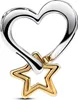 A silver heart-shaped charm with a gold star charm hanging from it, isolated on a white background. Produktbild-Vorschau
