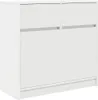 A white sideboard with two doors and a drawer is shown from a three-quarter angle against a white background. Produktbild-Vorschau