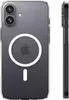 A transparent phone case with a magnetic ring and Apple logo is shown from the back and side. Podgląd zdjęcia produktu