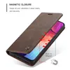 A brown leather-like phone case is shown open, revealing a smartphone screen. Produktbild-Vorschau