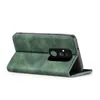 A green flip case for a smartphone is shown from a side angle, with the phone partially inserted. Produktbild-Vorschau