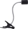 A black and silver clip-on lamp with a flexible gooseneck. Voir les images du produit