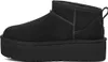 A side view of a black UGG boot with a platform sole. Voir les images du produit