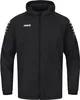 A black hooded jacket with white accents on the sleeves and a white logo on the chest. Produktbild-Vorschau