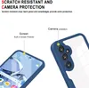 Close-up shots of a blue phone case highlighting its screen and camera protection features. Produktbild-Vorschau