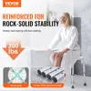 A woman sits on a shower stool next to a bathtub, with marketing text and close-up images of product features. Produktbild-Vorschau