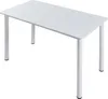 A white rectangular table with four white cylindrical legs, shown in a studio setting. Produktbild-Vorschau