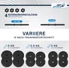Marketing image showing dumbbell bars and weight plates with text descriptions. Produktbild-Vorschau