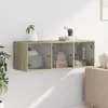 A wall-mounted cabinet with glass doors, displaying decorative items and storage boxes. Anteprima dell’immagine prodotto