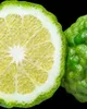 A close-up view of a sliced bergamot fruit and a whole bergamot fruit against a black background. Voir les images du produit