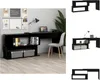 A collage of images showing a black corner desk from different angles and in a room setting. Voir les images du produit