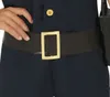 Close-up of a person wearing a dark blue uniform with a black belt and a gold buckle. Produktbild-Vorschau